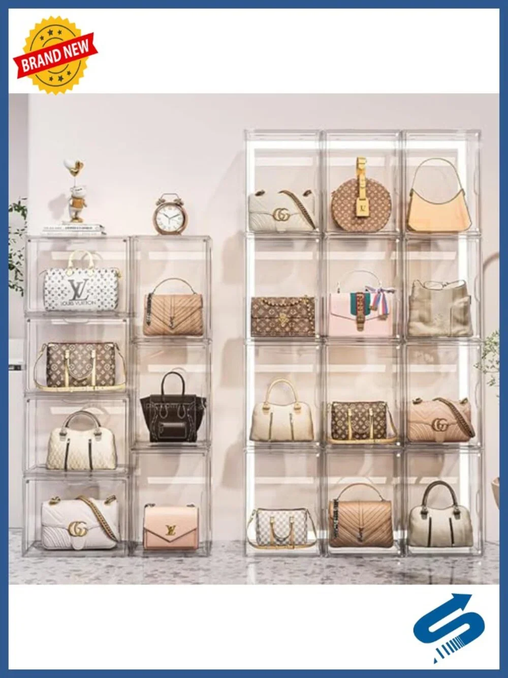3 Pack Clear Plastic Handbag Display Case with Magnetic Drop Front